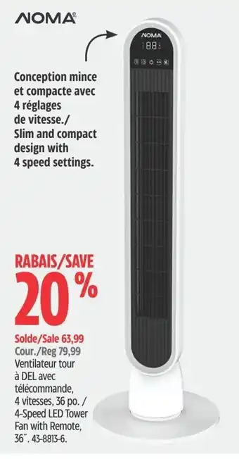 Canadian Tire Ventilateur tour à DEL avec télécommande, 4 vitesses, 36 po. offer