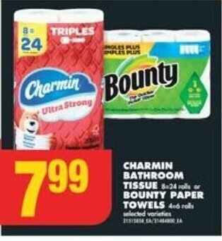 No Frills CHARMIN BATHROOM TISSUE or BOUNTY PAPER TOWELS offer