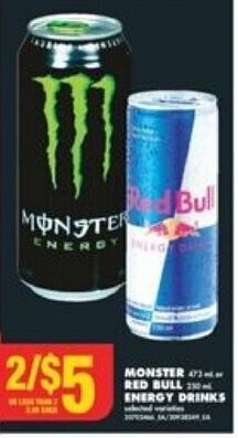No Frills MONSTER or RED BULL ENERGY DRINKS offer
