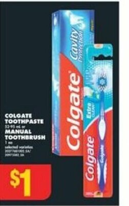 No Frills COLGATE TOOTHPASTE or MANUAL TOOTHBRUSH offer