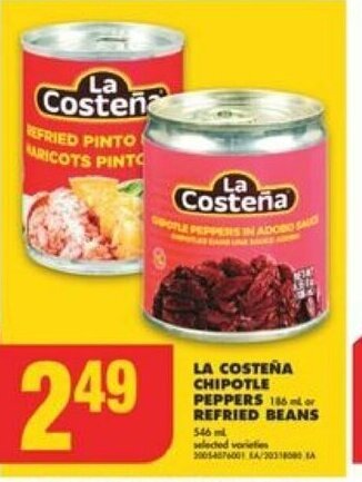 No Frills LA COSTEÑA CHIPOTLE PEPPERS or REFRIED BEANS offer