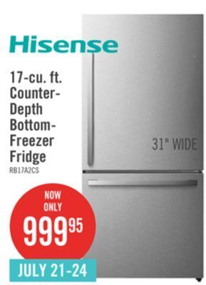 The Brick Hisense 17 cu. ft. counter-depth bottom-mount refrigerator - rb17a2cse offer