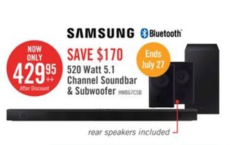 The Brick Samsung soundbar with wireless subwoofer and rear speaker kit - hw-b67c/zc offer