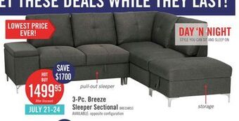 The Brick Breeze 3-piece right-facing linen-look fabric sleeper sectional - charcoal offer
