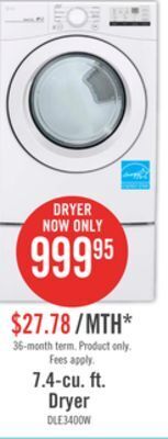 The Brick Lg 7.4 cu. ft. ultra large capacity electric dryer - dle3400w offer