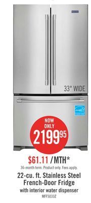 The Brick Maytag 22 cu. ft. french-door refrigerator with interior water dispenser - mrff5033pz offer