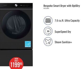 The Brick Samsung bespoke 7.6 cu. ft. electric dryer with super speed - dve53bb8700vac offer