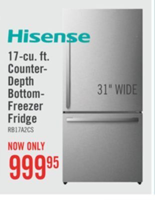 The Brick Hisense 17 cu. ft. counter-depth bottom-mount refrigerator - rb17a2cse offer