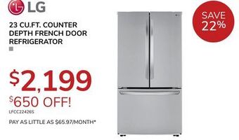 Goemans Appliances Lg 23 cu. ft. counter depth french door refrigerator offer