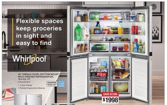 Bad Boy Superstore Whirlpool 36 french-door, bottom mount split freezer refrigerator, 19.4 cu. ft offer