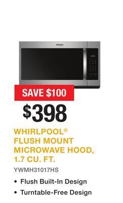 Bad Boy Superstore Whirlpool® flush mount microwave hood, 1.7 cu. ft. offer