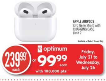 Shoppers Drug Mart Apple airpods (3rd generation) with charging case offer