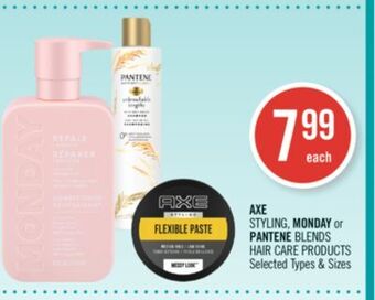 Shoppers Drug Mart Axe styling, monday or pantene blends hair care products offer