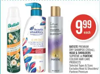Shoppers Drug Mart Batiste premium dry shampoo (200ml), head & shoulders supreme or pantene colour hair care products offer