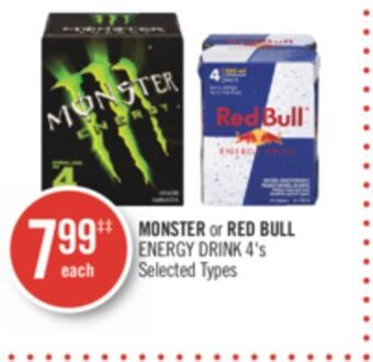 Shoppers Drug Mart Monster or red bull energy drink 4's offer