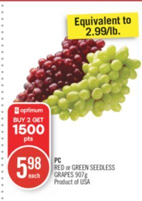 Shoppers Drug Mart Pc red or green seedless grapes offer