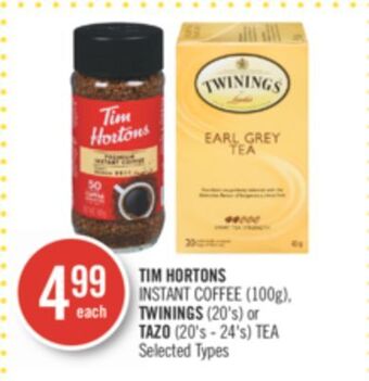 Shoppers Drug Mart Tim hortons instant coffee 100g, twinings 20's or tazo 20's - 24's tea offer