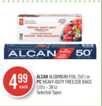 Shoppers Drug Mart Alcan aluminum foil (50') or pc heavy-duty freezer bags (10's - 38's) offer