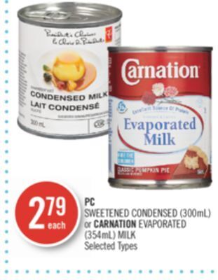 Shoppers Drug Mart Pc sweetened condensed (300ml) or carnation evaporated (354ml) milk offer