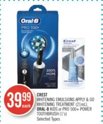 Shoppers Drug Mart Crest whitening emulsions apply & go whitening treatment 21 ml oral-b kids or pro 500+ power toothbrush 1's offer