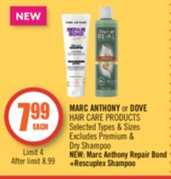 Shoppers Drug Mart Marc anthony or dove hair care products offer