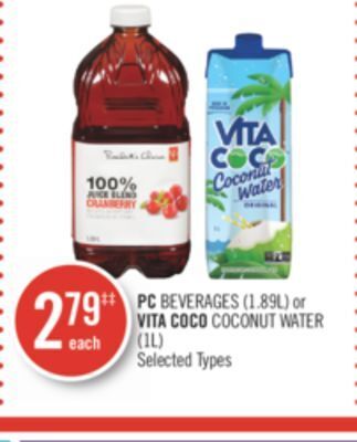 Shoppers Drug Mart Pc beverages (1.89l) or vita coco coconut water (1l) offer