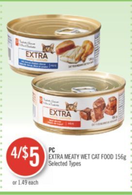 Shoppers Drug Mart Pc extra meaty wet cat food 156g offer