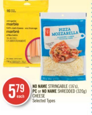 Shoppers Drug Mart No name stringable (16's), pc or no name shredded (320g) cheese offer