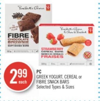 Shoppers Drug Mart Pc greek yogurt cereal or fibre snack bars offer