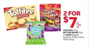 Rexall Toffifee 123g, better bears 50g or huer bagged candy or candy cones 150g-200g offer