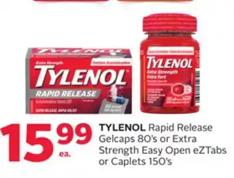 Rexall Tylenol rapid release gelcaps 80' s or extra strength easy open eztabs or caplets 150' s offer