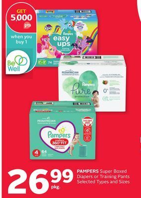 Rexall Pampers super boxed diapers or training pants offer