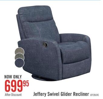 The Brick Jeffery velvet swivel glider recliner - indigo offer
