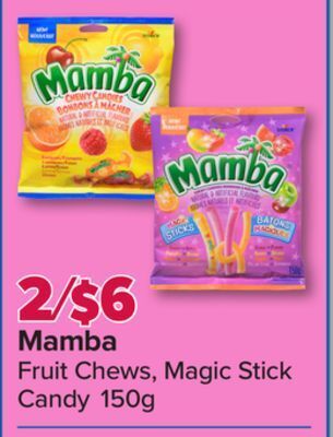 PharmaChoice Mamba fruit chews, magic stick candy offer