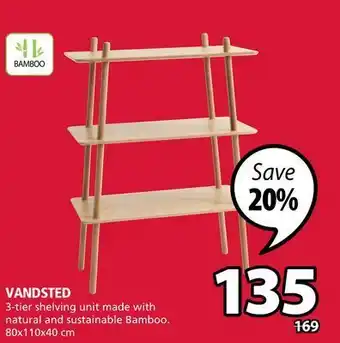 JYSK Vandsted 3-tier shelving unit made with natural and sustainable bamboo offer