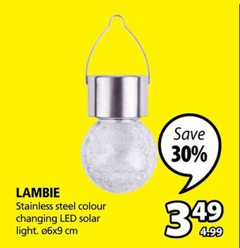 JYSK Lambie stainless steel colour changing led solar light offer