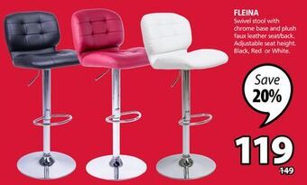 JYSK Fleina swivel stool with chrome base and plush faux leather seat/back offer