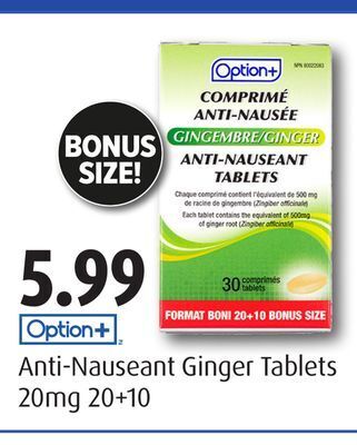 RxHealthMed Option+ anti-nauseant ginger tablets offer
