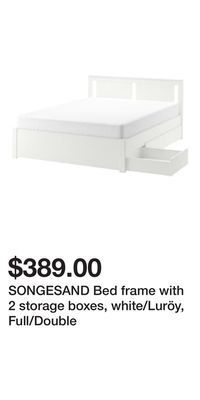 IKEA Songesand bed frame with 2 storage boxes, white/luröy, full/double offer