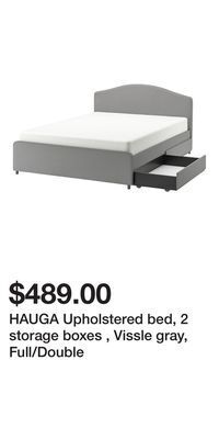 IKEA Hauga upholstered bed, 2 storage boxes , vissle gray, full/double offer