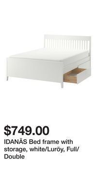 IKEA Idanäs bed frame with storage, white/luröy, full/double offer