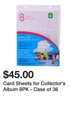 Dollarama Card sheets for collector's album 8pk - case of 36 offer