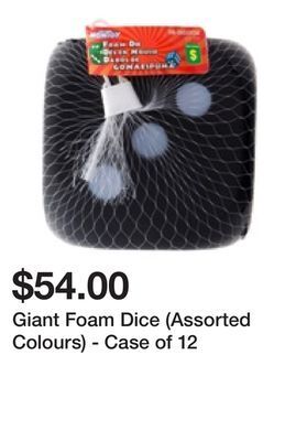 Dollarama Giant foam dice (assorted colours) - case of 12 offer