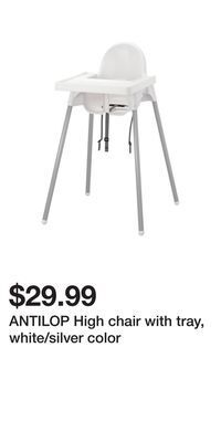 IKEA Antilop high chair with tray, white/silver color offer