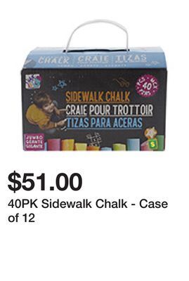 Dollarama 40pk sidewalk chalk - case of 12 offer