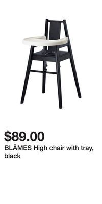 IKEA Blåmes high chair with tray, black offer