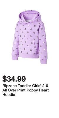 Sport Chek Ripzone toddler girls' 2-6 all over print poppy heart hoodie offer