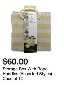 Dollarama Storage box with rope handles (assorted styles) - case of 12 offer