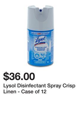 Dollarama Lysol disinfectant spray crisp linen - case of 12 offer