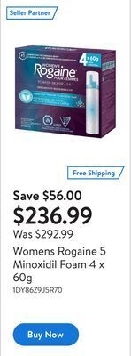 Walmart Womens rogaine 5 minoxidil foam 4 x 60g offer